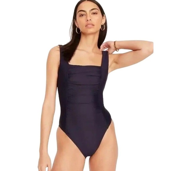 J. Crew Other - J Crew Ruched Squareneck One-Piece Swimsuit Full
Coverage Navy Blue Size 24   24